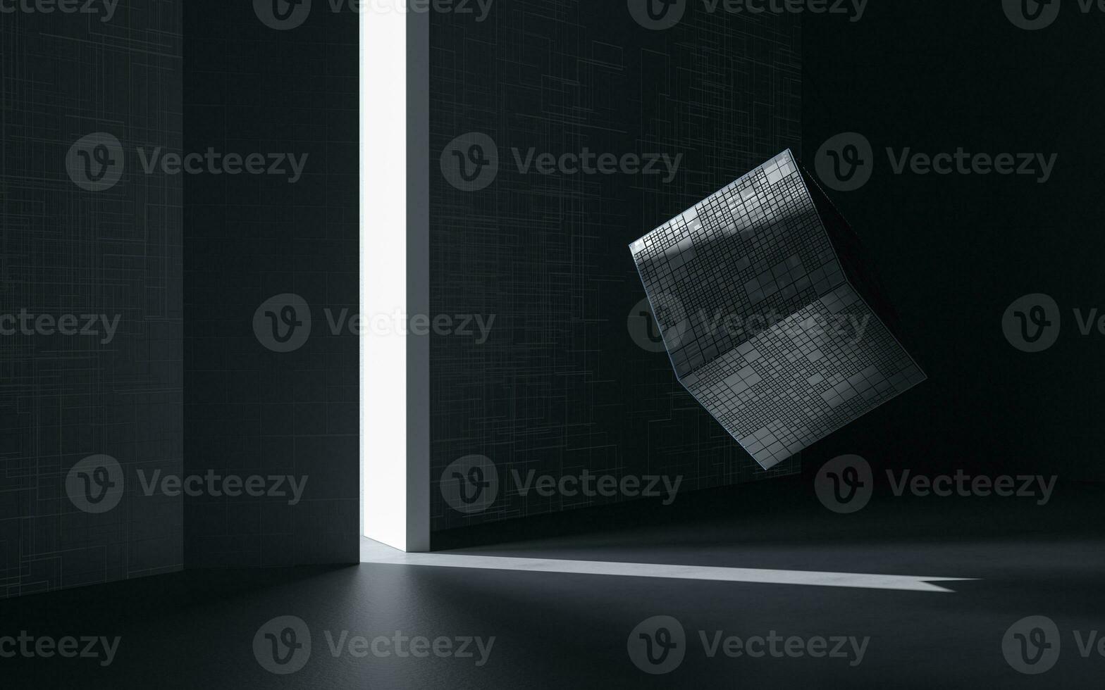Cube and door, science and technology, 3d rendering. photo