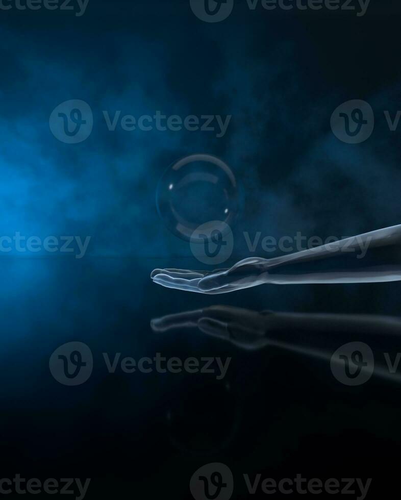 Hand sculpture with fog background, 3d rendering. photo
