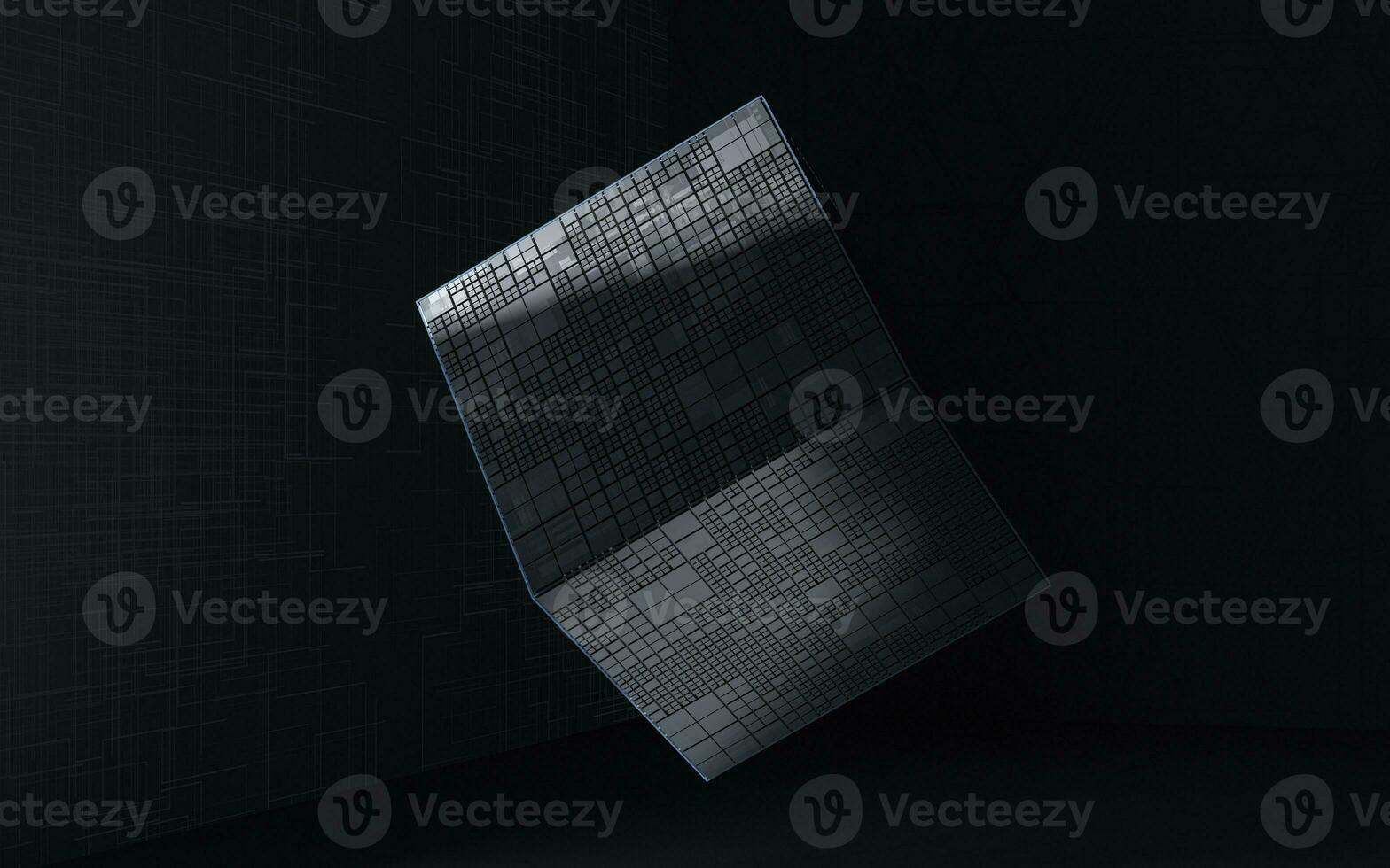 Cube with black background, science and technology, 3d rendering. photo