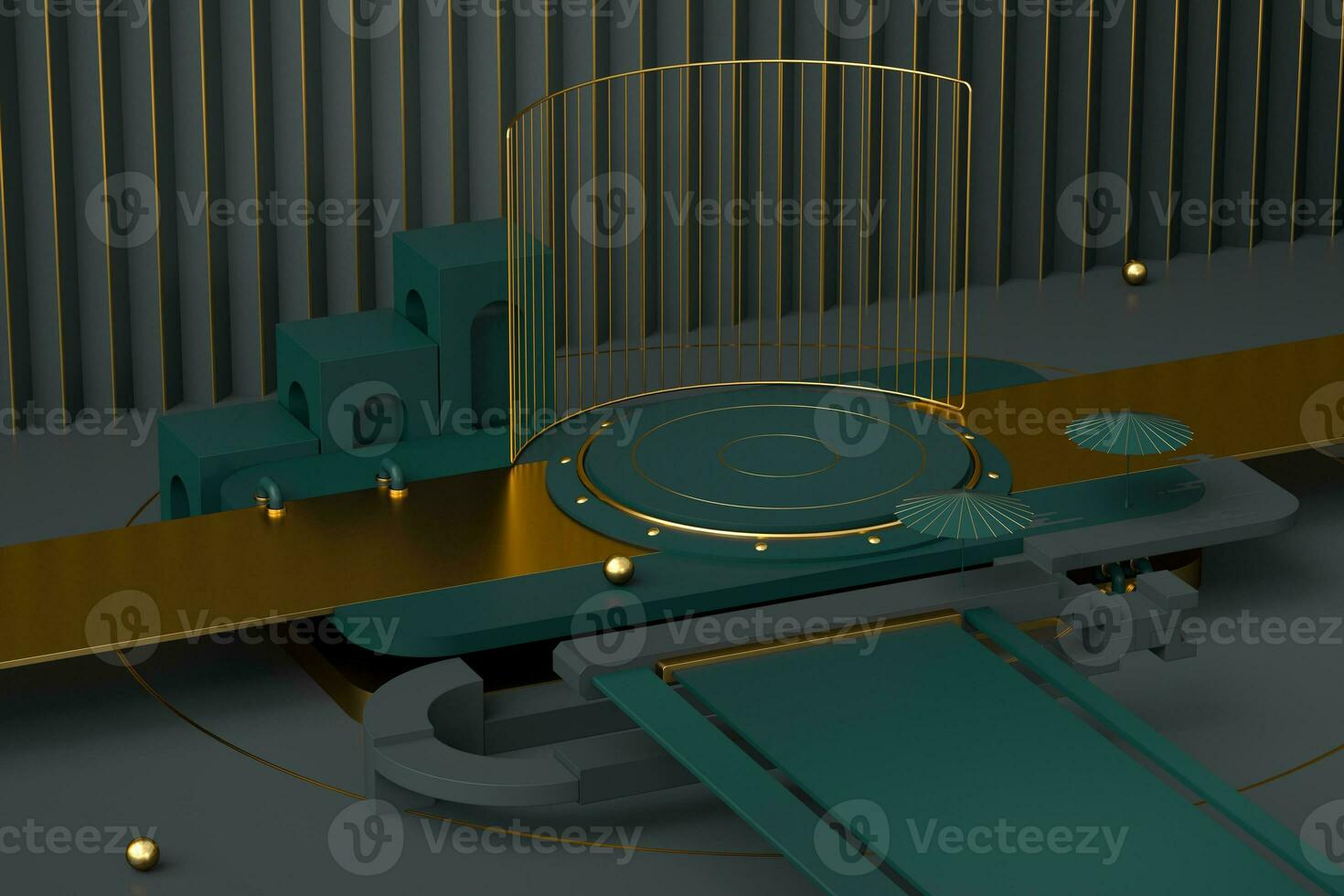 Round product stage with golden decoration, 3d rendering. photo