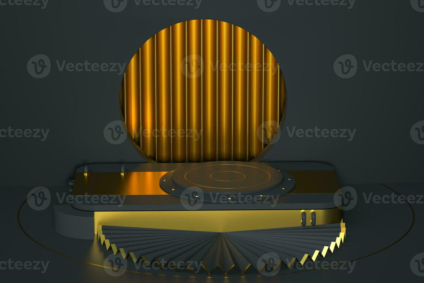 Round product stage with golden decoration, 3d rendering. photo