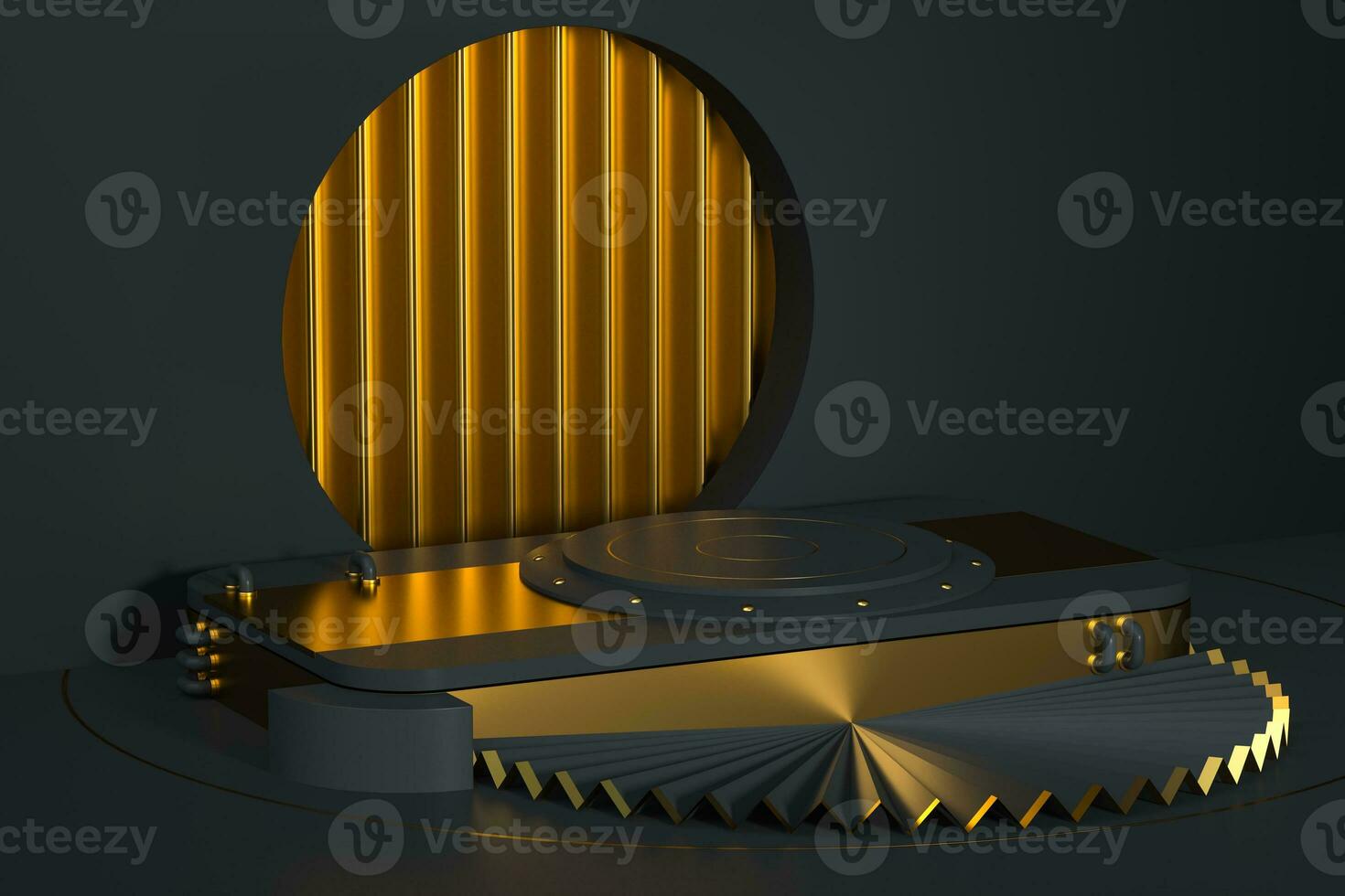 Round product stage with golden decoration, 3d rendering. photo