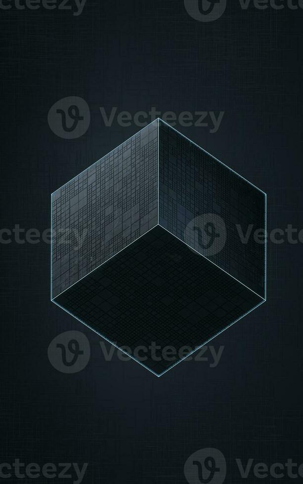 Cube with black background, science and technology, 3d rendering. photo