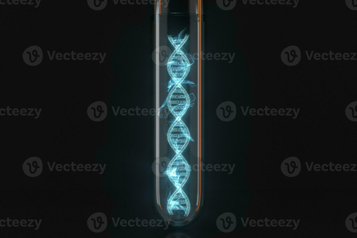 Test tube and chromosomes, DNA and genes,3d rendering. photo