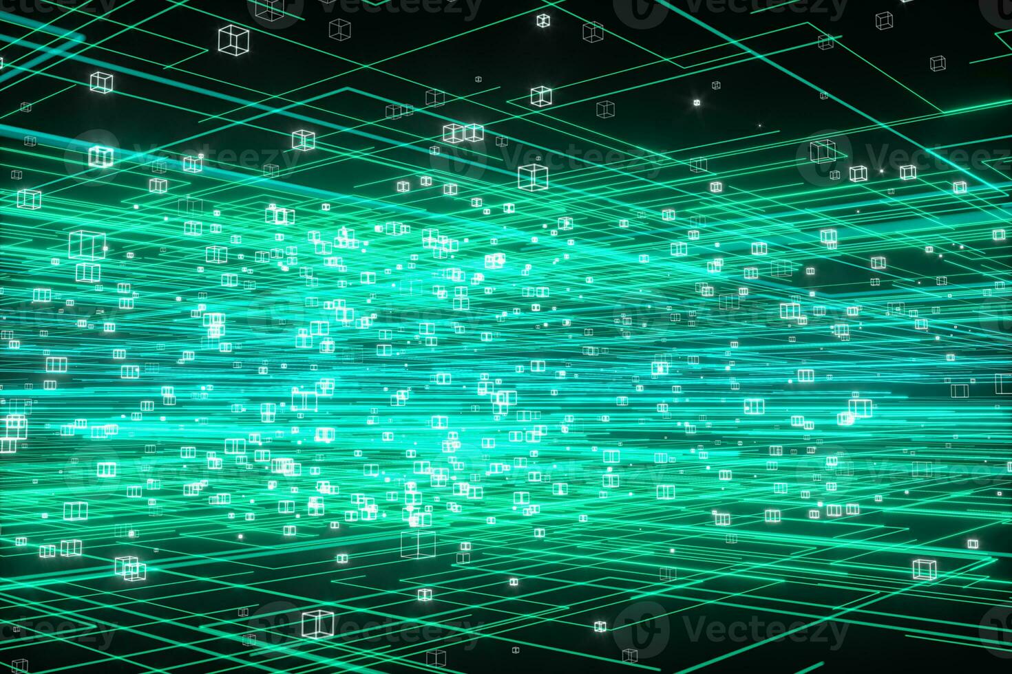 Glowing lines and cubes,data lines and networks ,3d rendering. photo