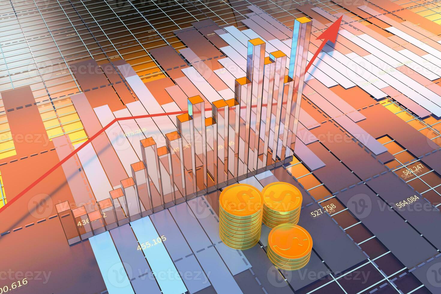 Growing arrow of economical data, financial statistic, 3d rendering. photo