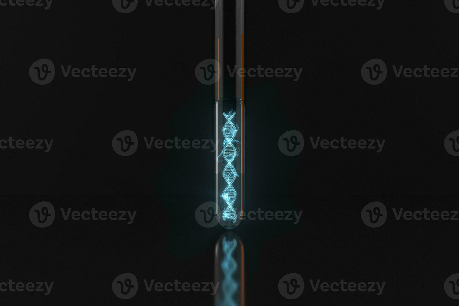 Test tube and chromosomes, DNA and genes,3d rendering. photo