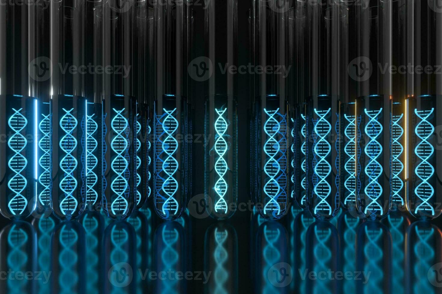 Test tube and chromosomes, DNA and genes,3d rendering. photo