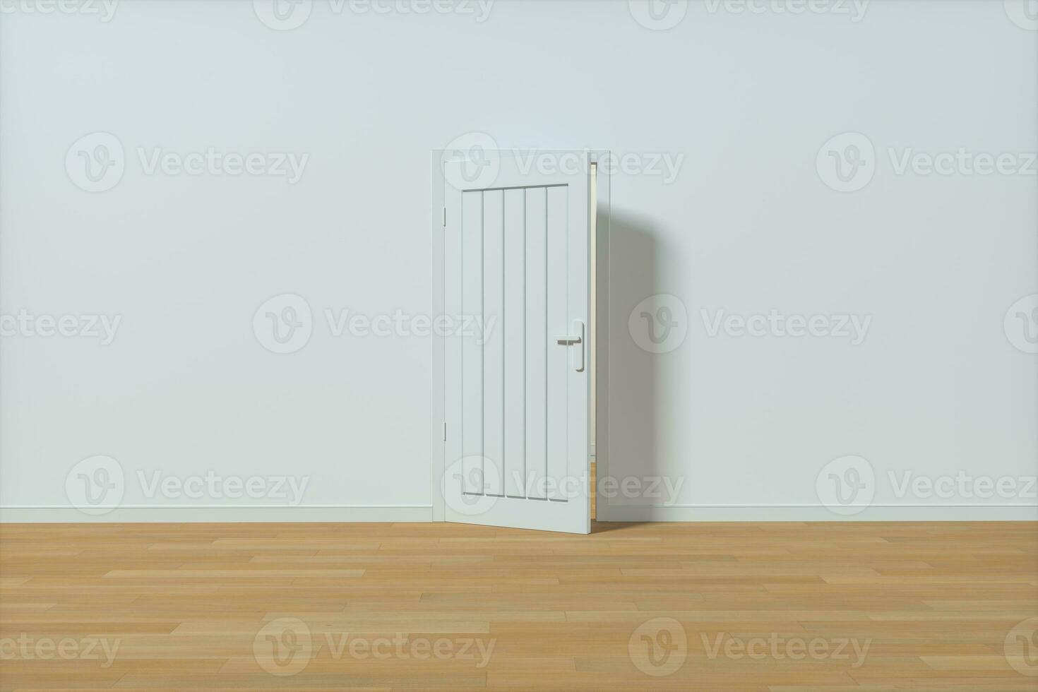 de madera puerta con blanco pared fondo, 3d representación. foto