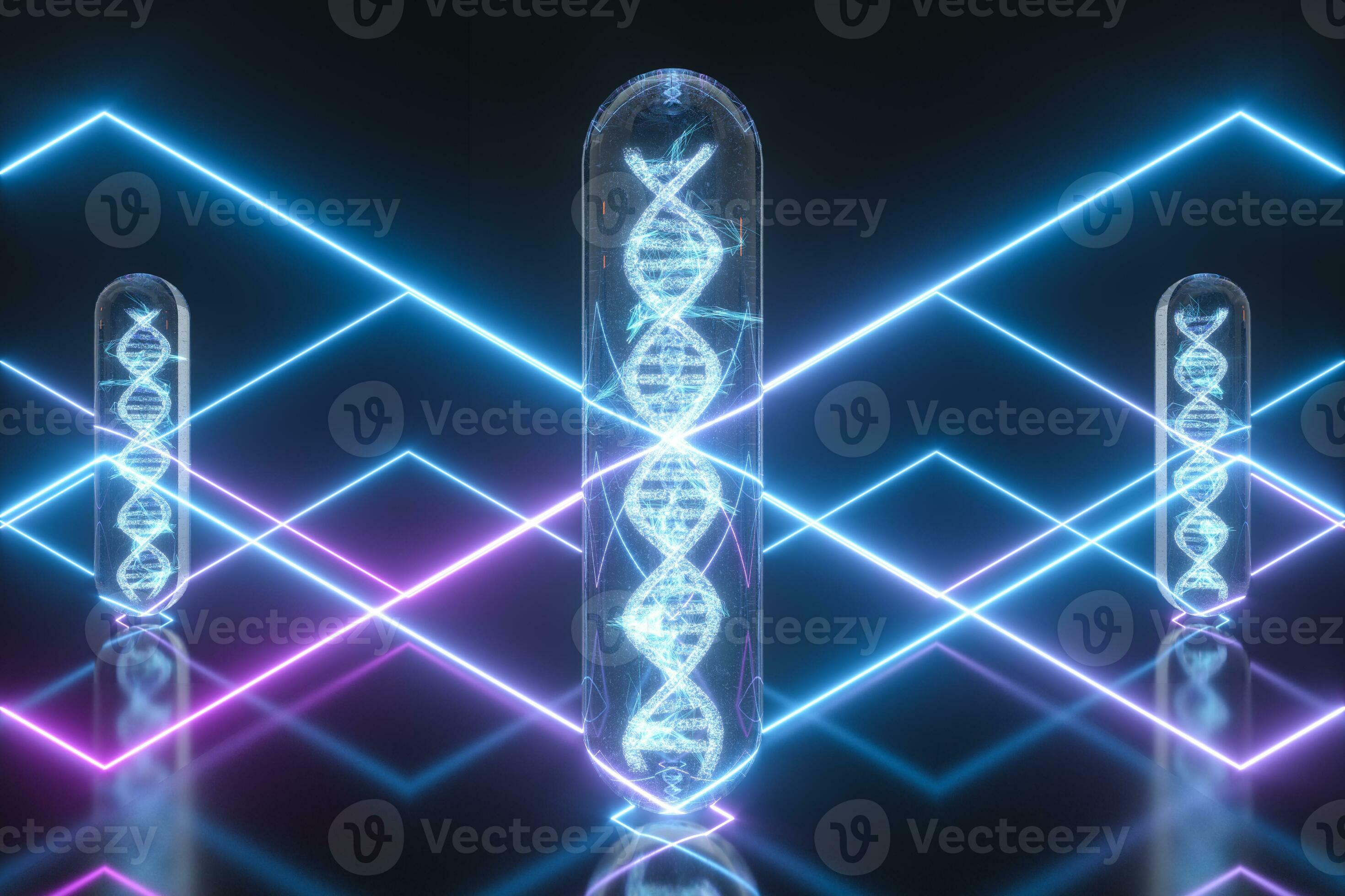 test-tube-and-chromosomes-dna-and-genes-3d-rendering-27858449-stock