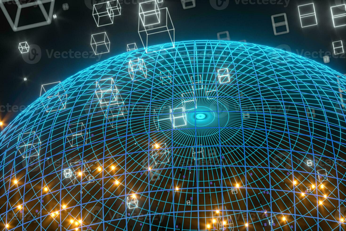 Data lines and earth model,glowing lines and cubes,3d rendering. photo