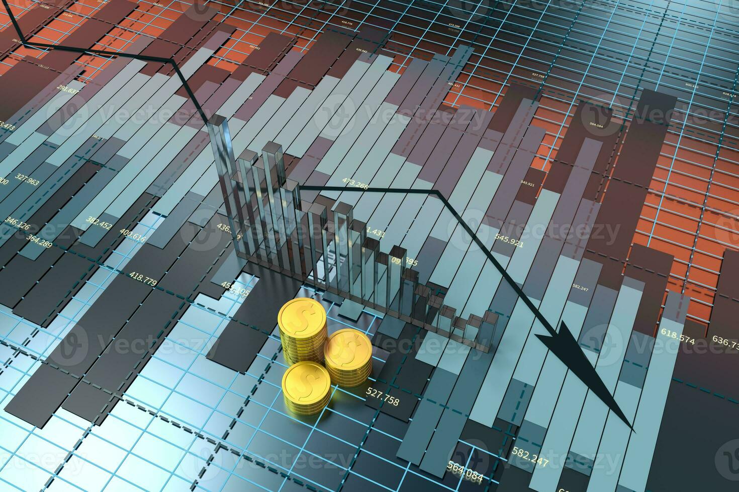 The decrease of the economical data, business statistics, 3d rendering. photo