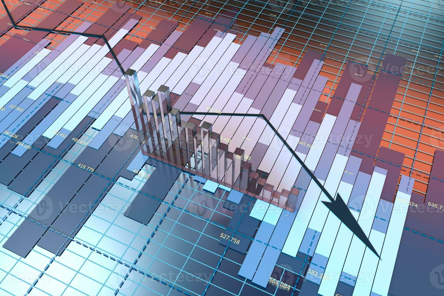 The decrease of the economical data, business statistics, 3d rendering. photo