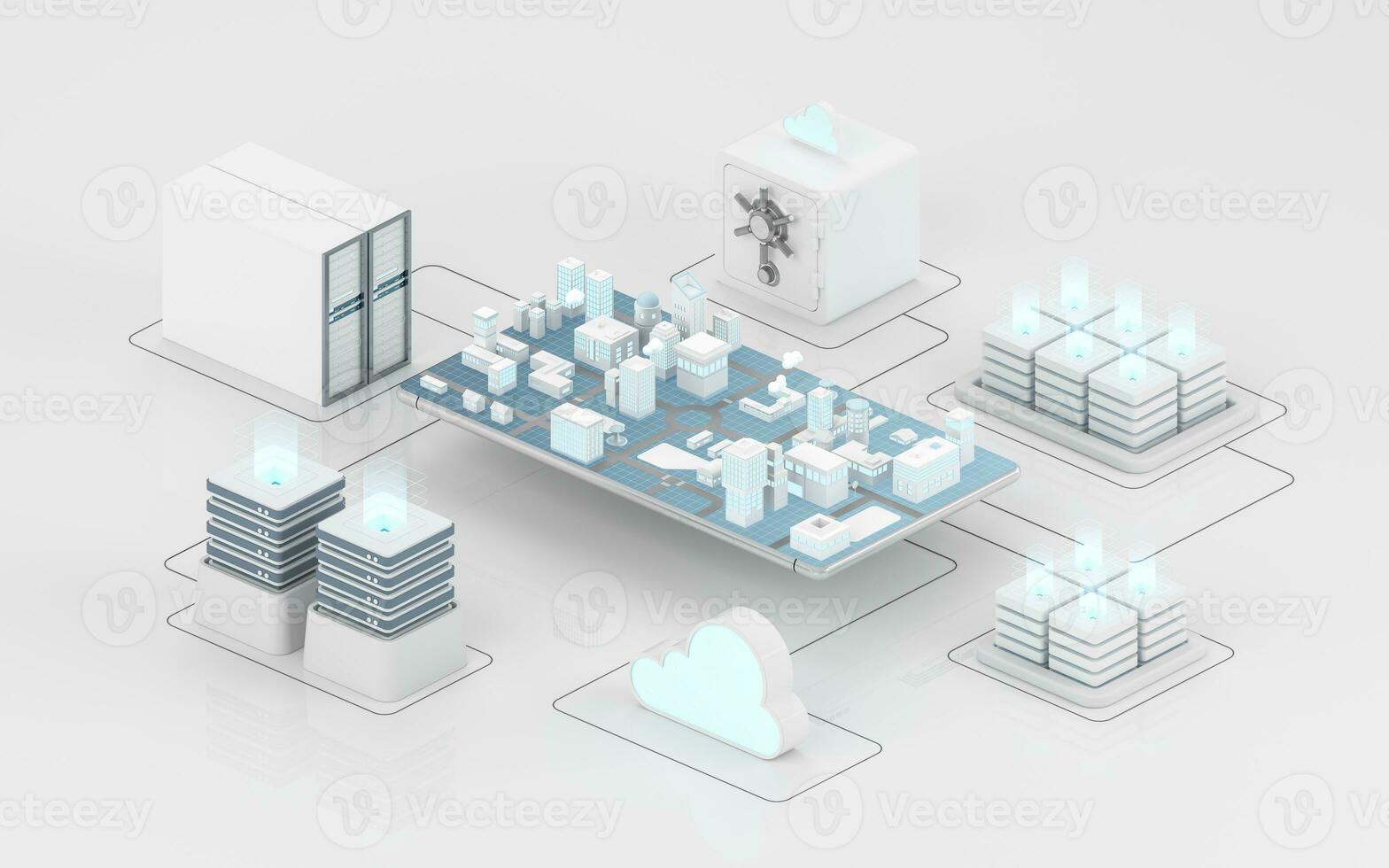Cloud computing and information devices, 3d rendering. photo
