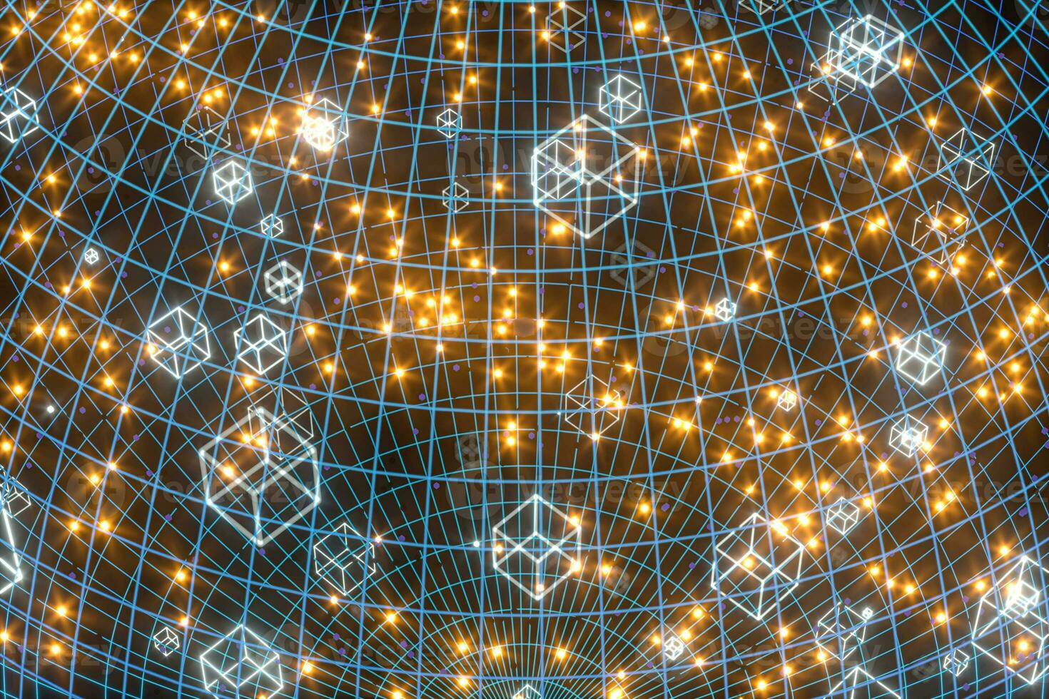 Data lines and earth model,glowing lines and cubes,3d rendering. photo