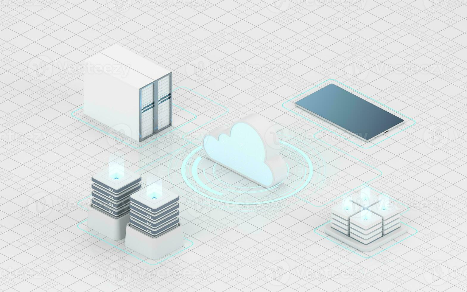 nube informática y información dispositivos, 3d representación. foto