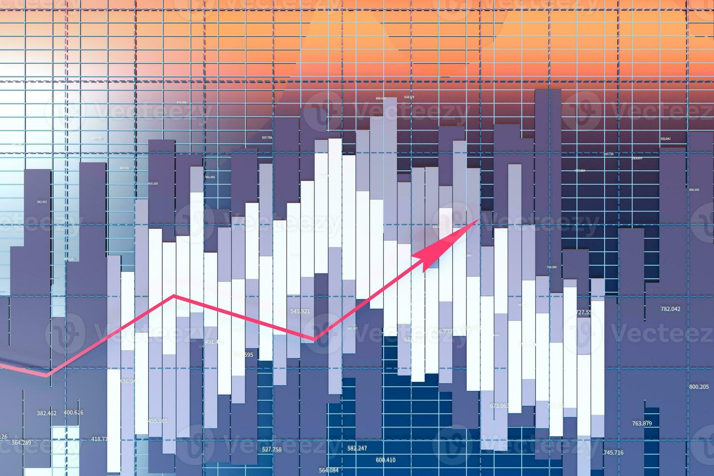Growing arrow of economical data, financial statistic, 3d rendering. photo