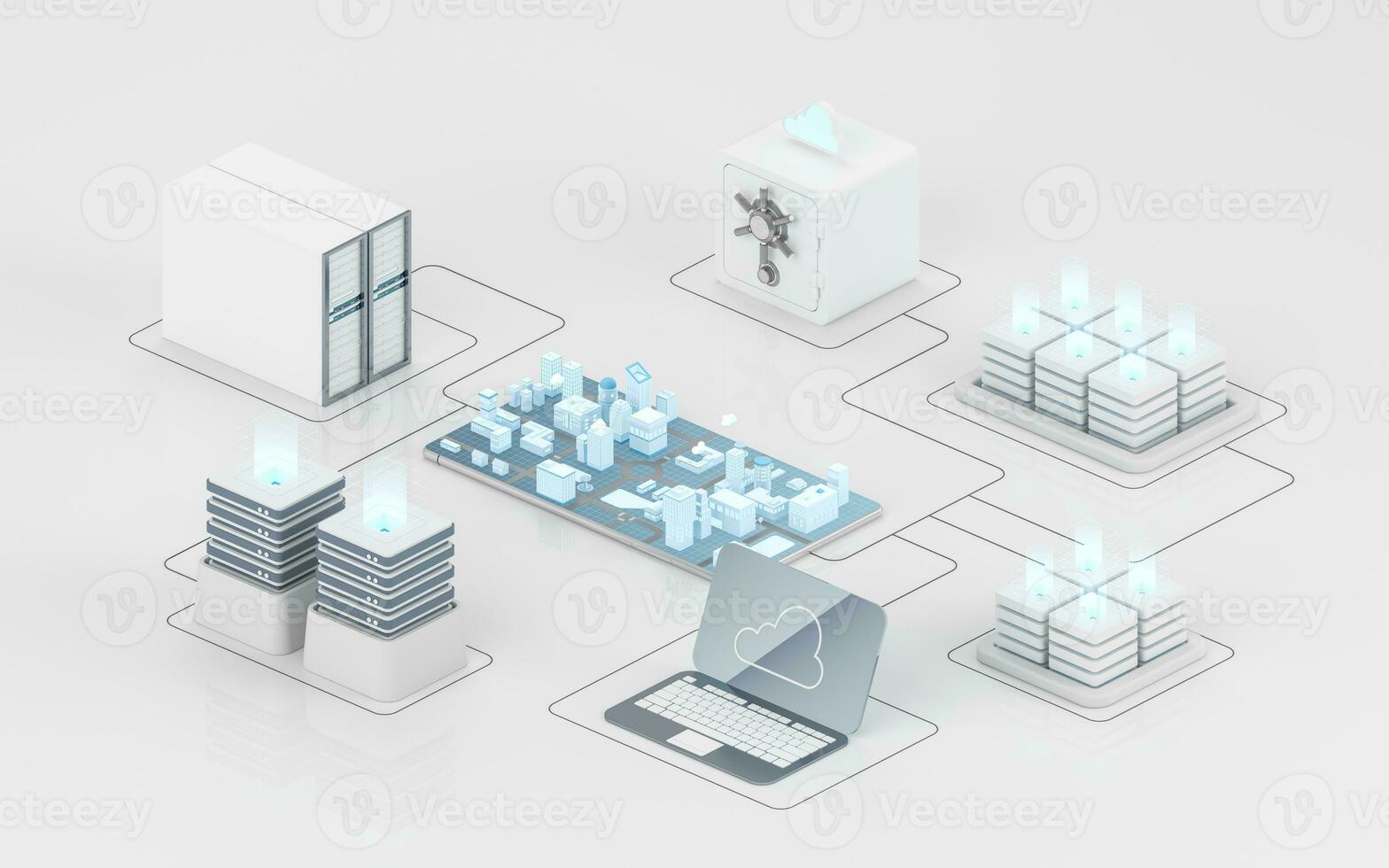 Cloud computing and information devices, 3d rendering. photo