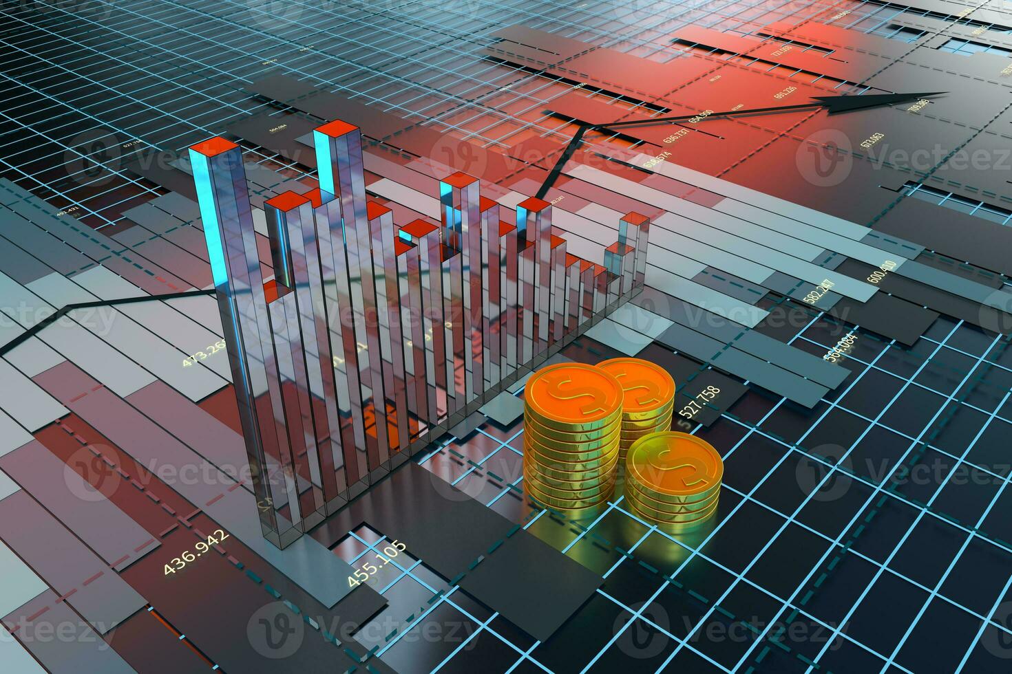 The decrease of the economical data, business statistics, 3d rendering. photo