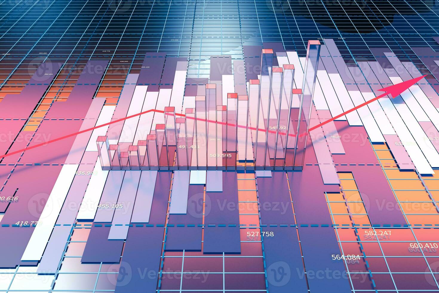 Growing arrow of economical data, financial statistic, 3d rendering. photo