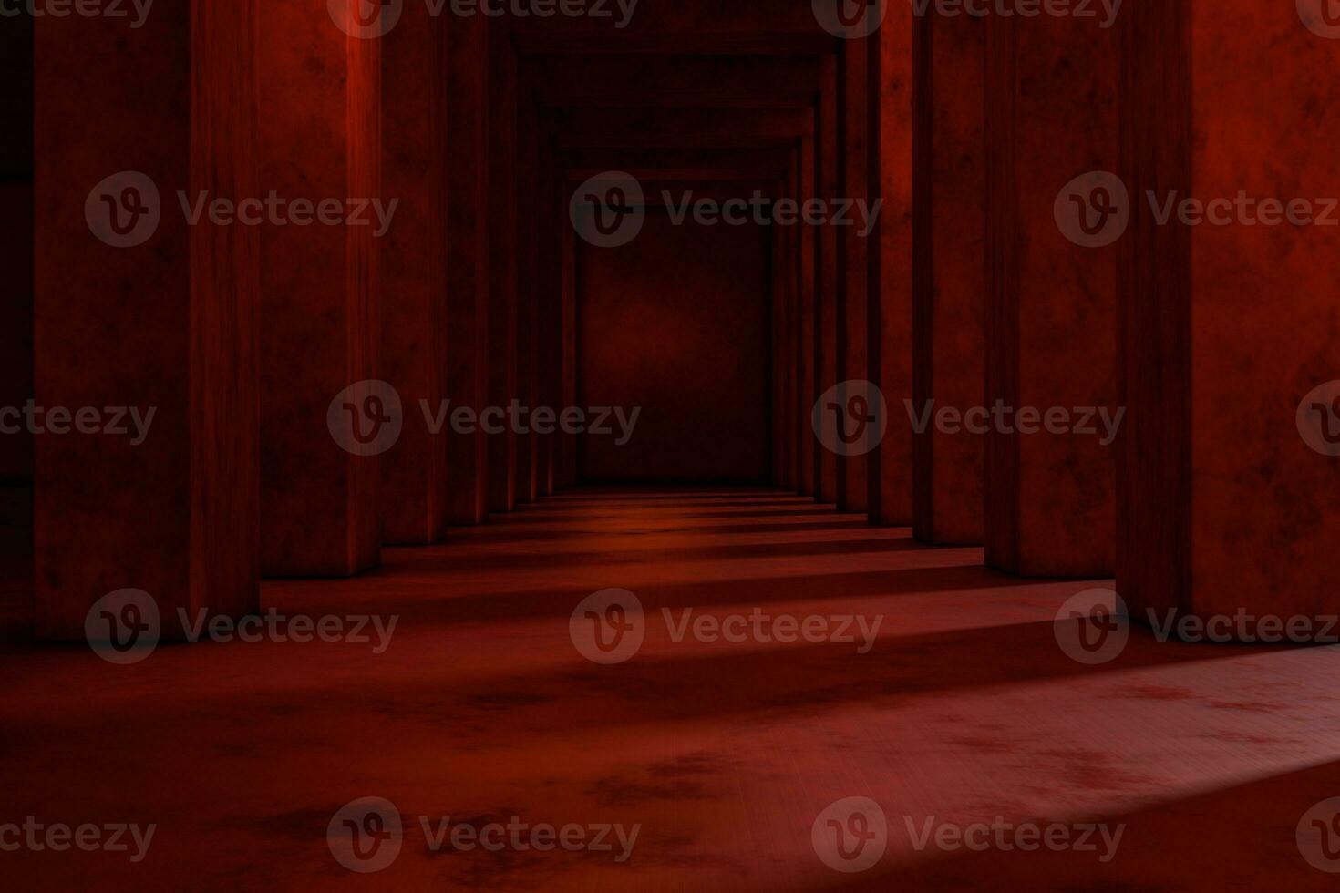 Red cement tunnel with light from the side, 3d rendering. photo