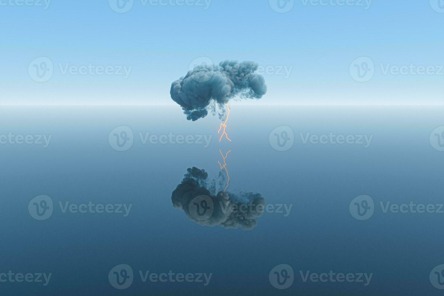 Dark clouds and lightning with blue background, 3d rendering. photo