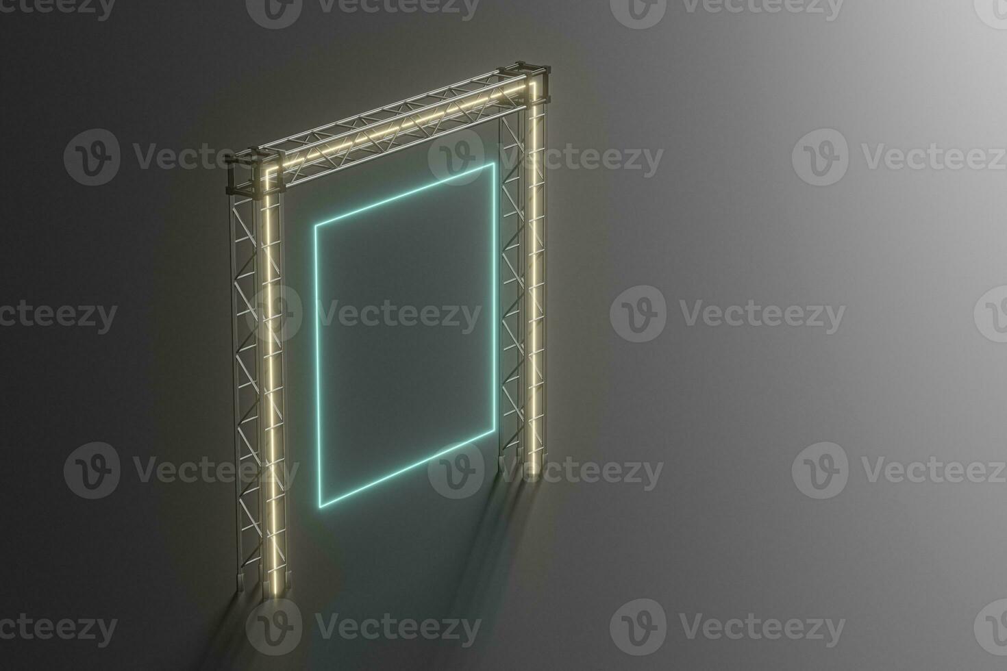 Steel frame and luminous cubes, 3d rendering. photo