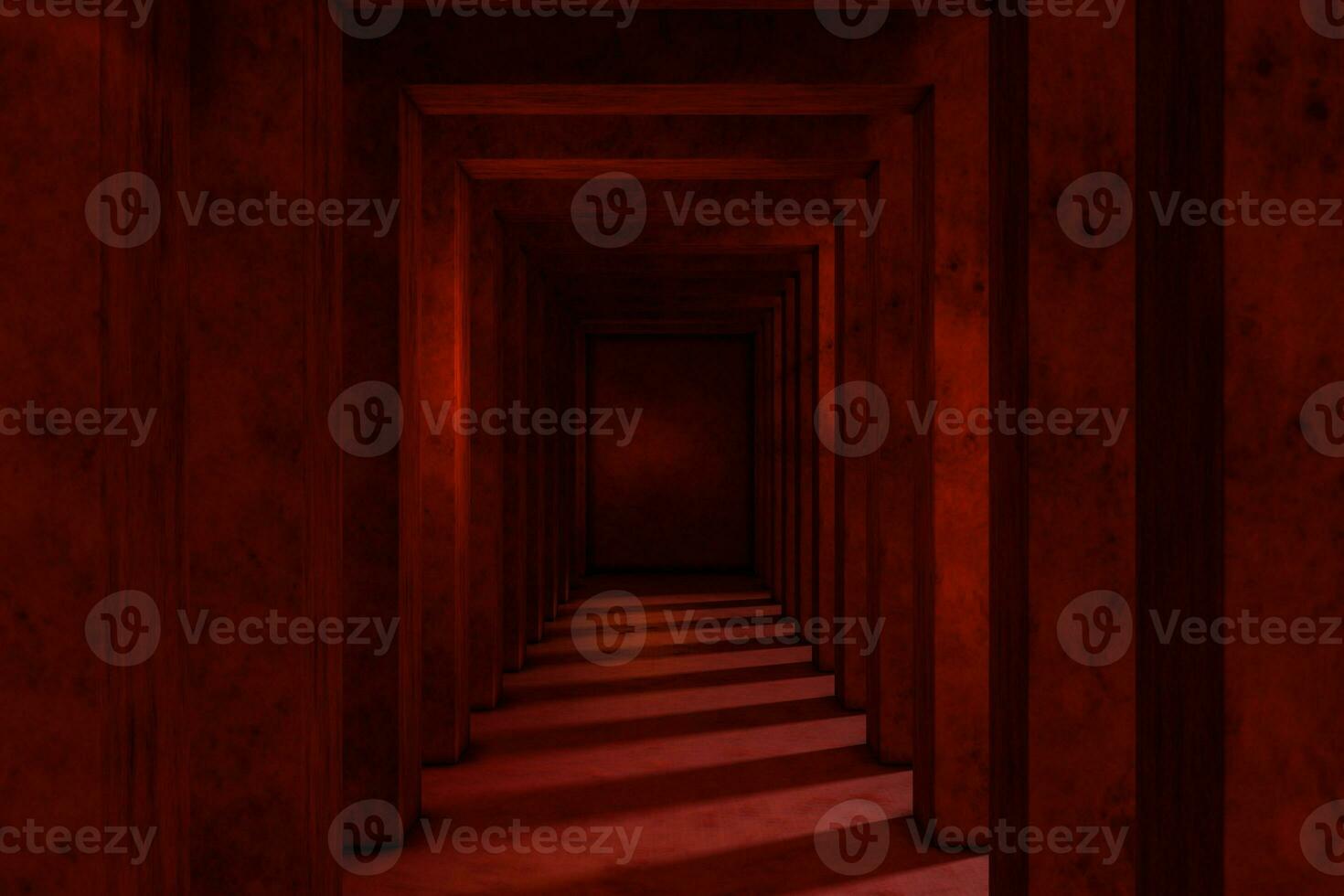 Red cement tunnel with light from the side, 3d rendering. photo