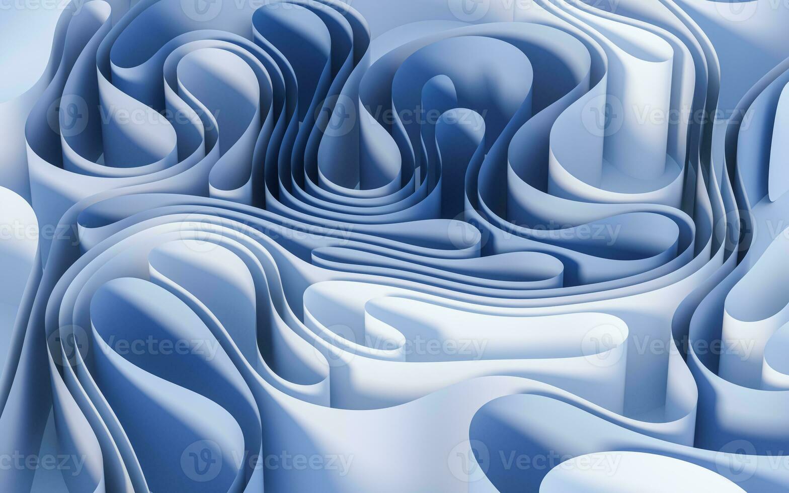 curvilíneo papel con azul fondo, 3d representación. foto