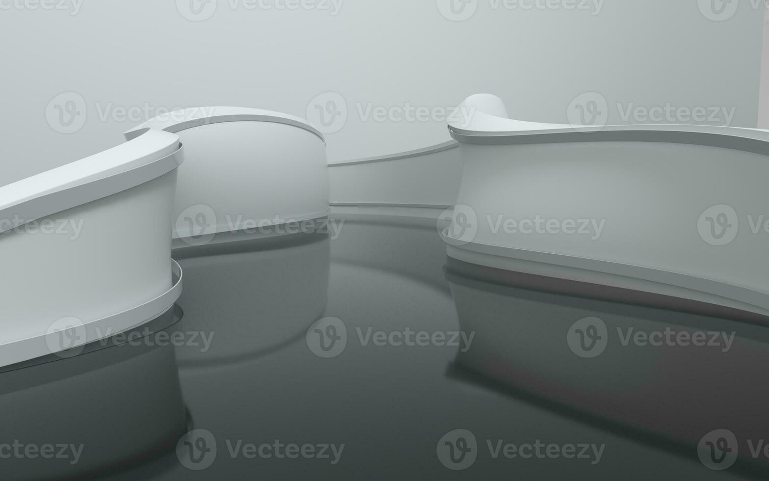 Empty floor with curve geometric wall, 3d rendering. photo