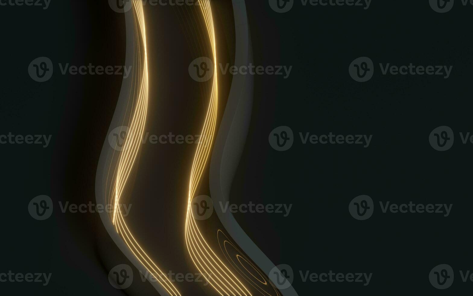 Glowing golden neon lines with background, 3d rendering. photo