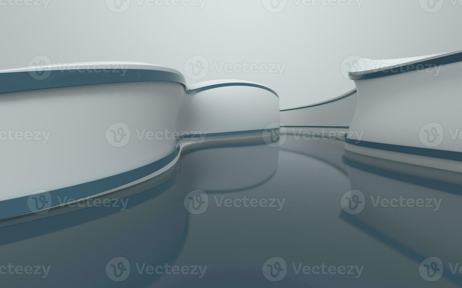 Empty floor with curve geometric wall, 3d rendering. photo