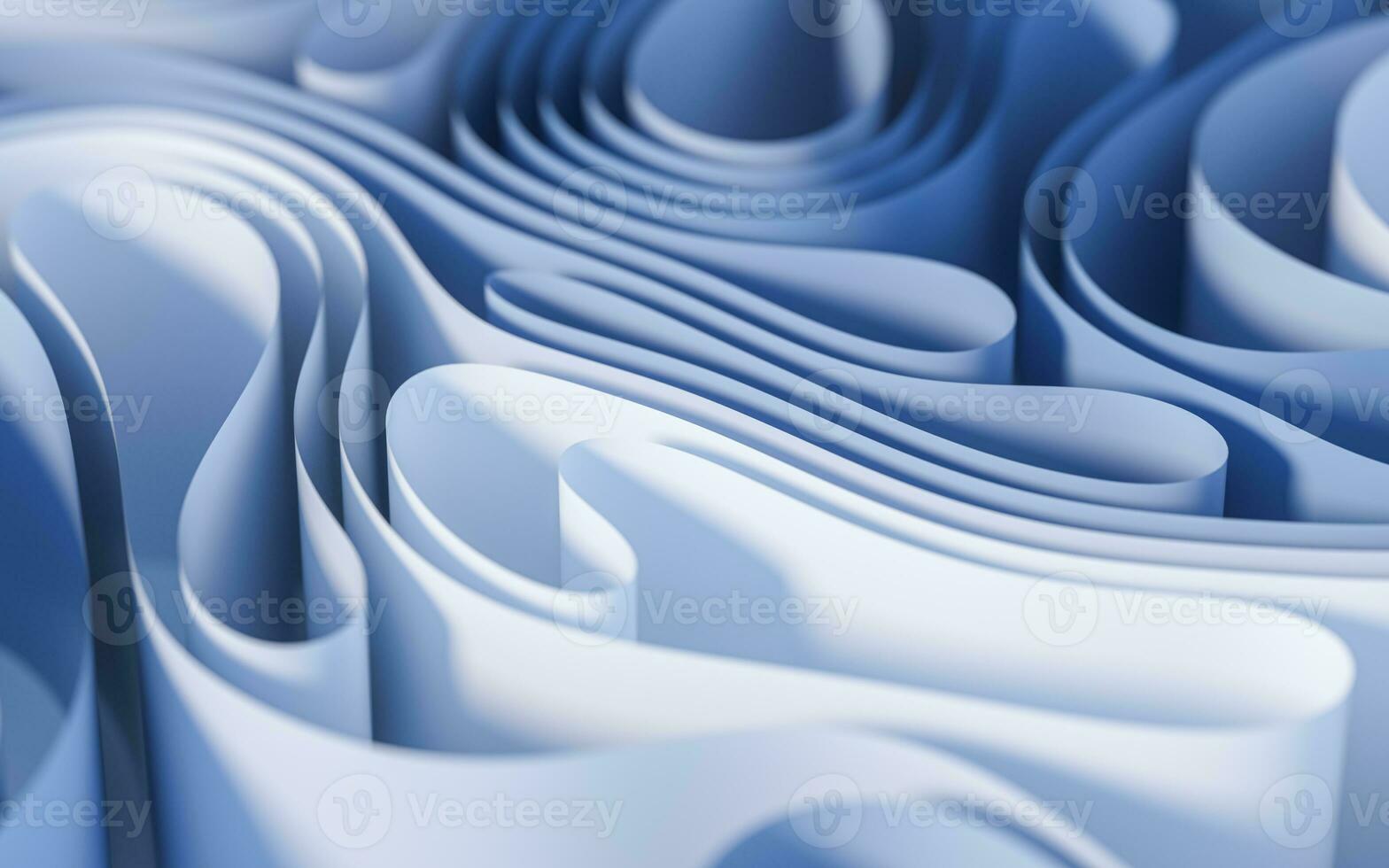 curvilíneo papel con azul fondo, 3d representación. foto