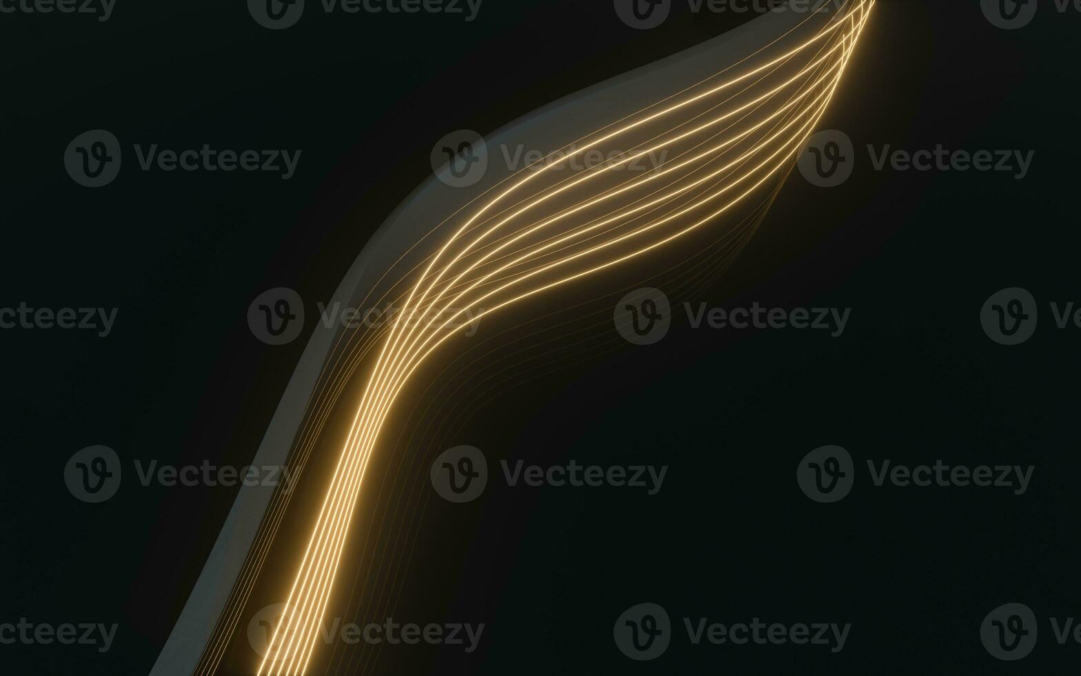 Glowing golden neon lines with background, 3d rendering. photo