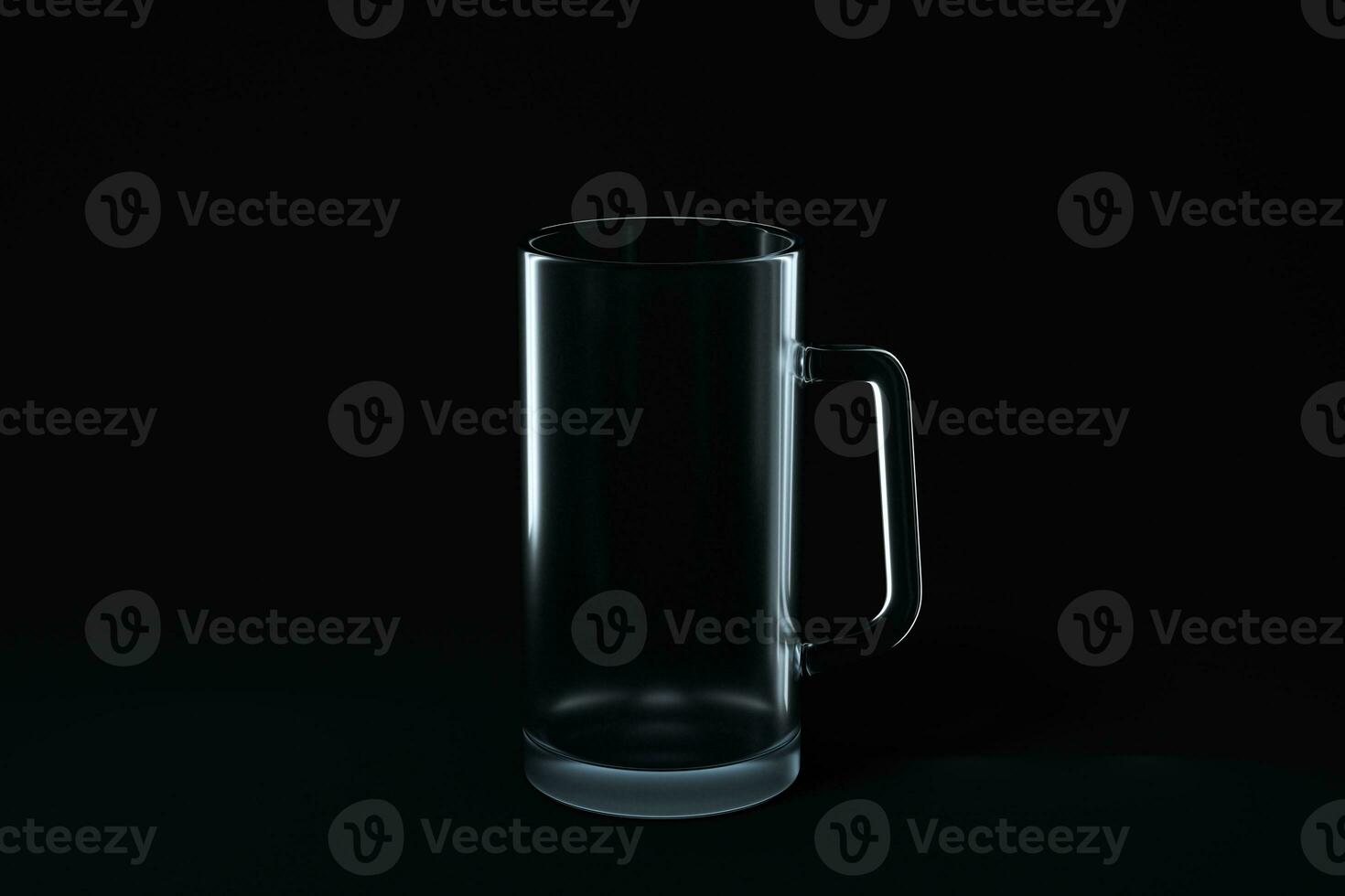 Transparent beer glass with black background, 3d rendering. photo