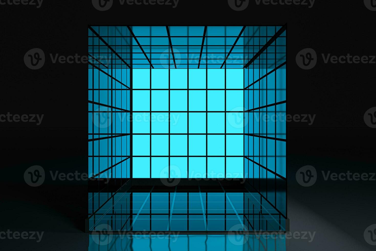 Neon and glass squares with dark background,3d rendering. photo