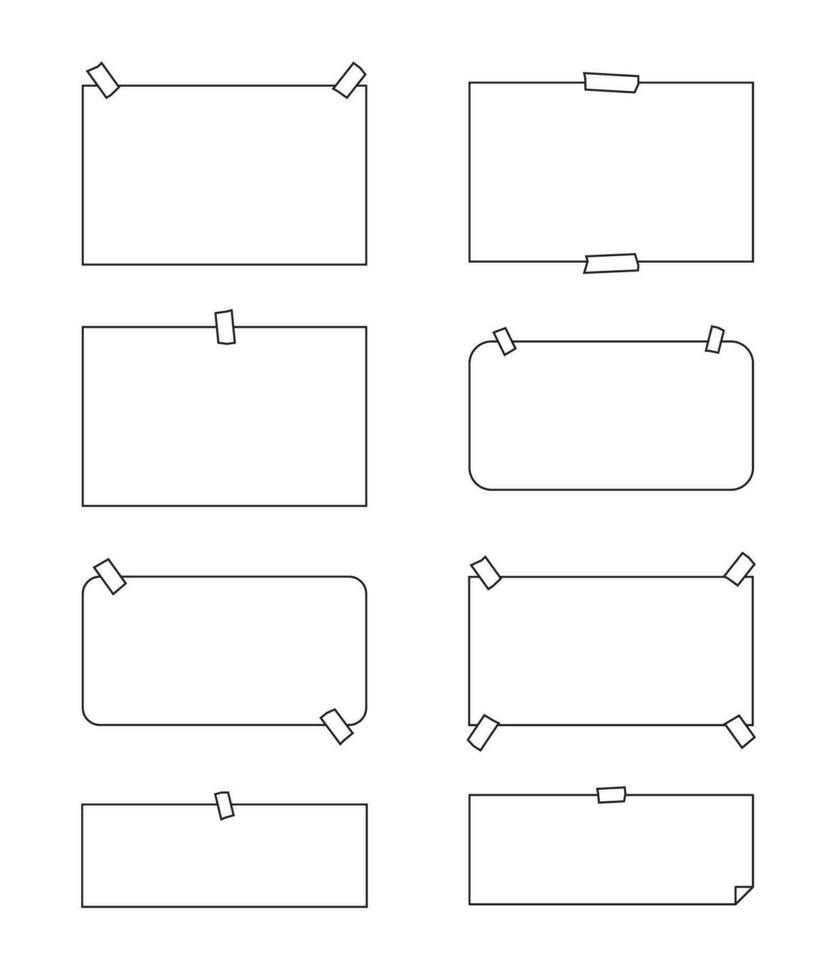 set of sticky note and paper sheets in outline background. vector