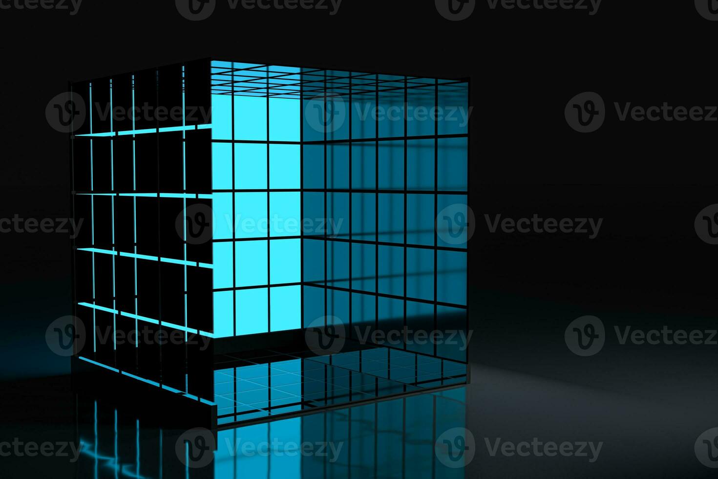 Neon and glass squares with dark background,3d rendering. photo