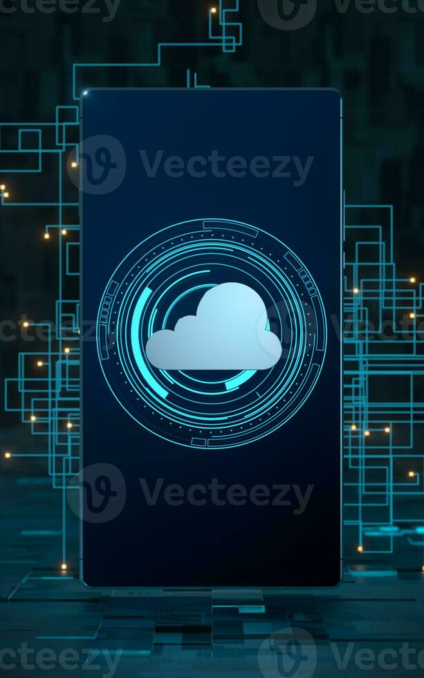 móvil y nube informática, tema de Ciencias y tecnología, 3d representación. foto