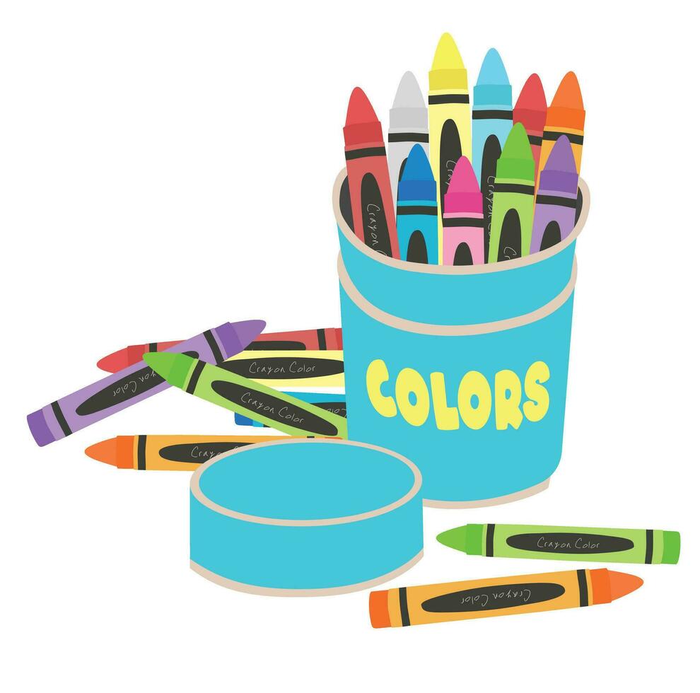 Crayon vector set or wax pastel vector set. Back to school concept. School supplies vector. Stationery. Crayon box. Learning and education concept. Flat vector isolated on white background.