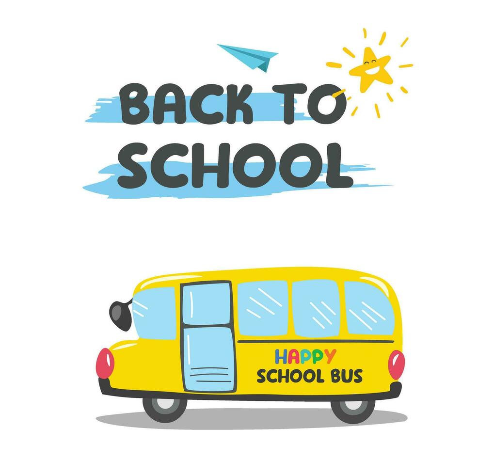 School bus and Back to school text vector. School bus clip art. Education concept. Back to School lettering. design element. Flat vector in cartoon style