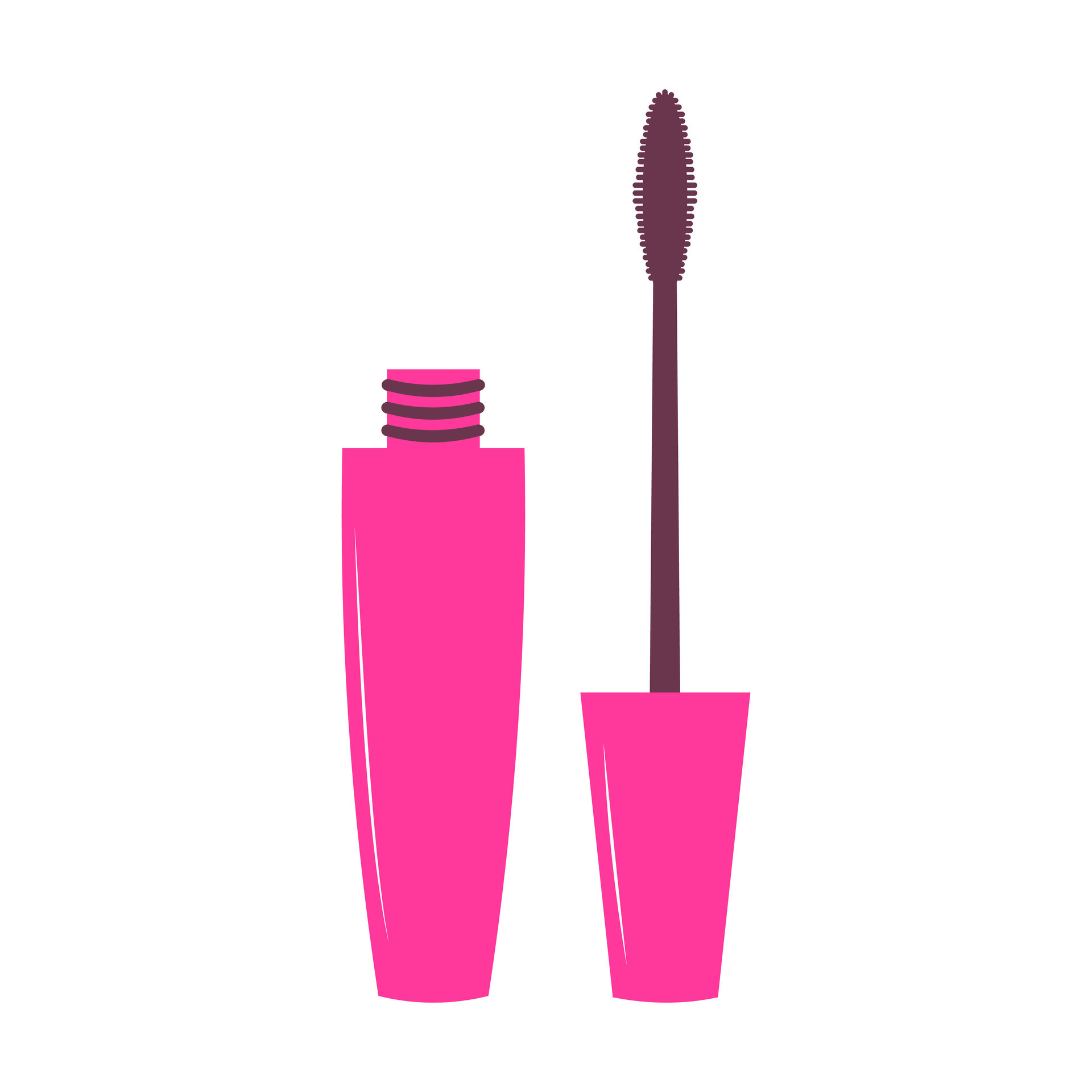 Cute pink mascara for eyelashes. Open cosmetic tube. Fashion glamour