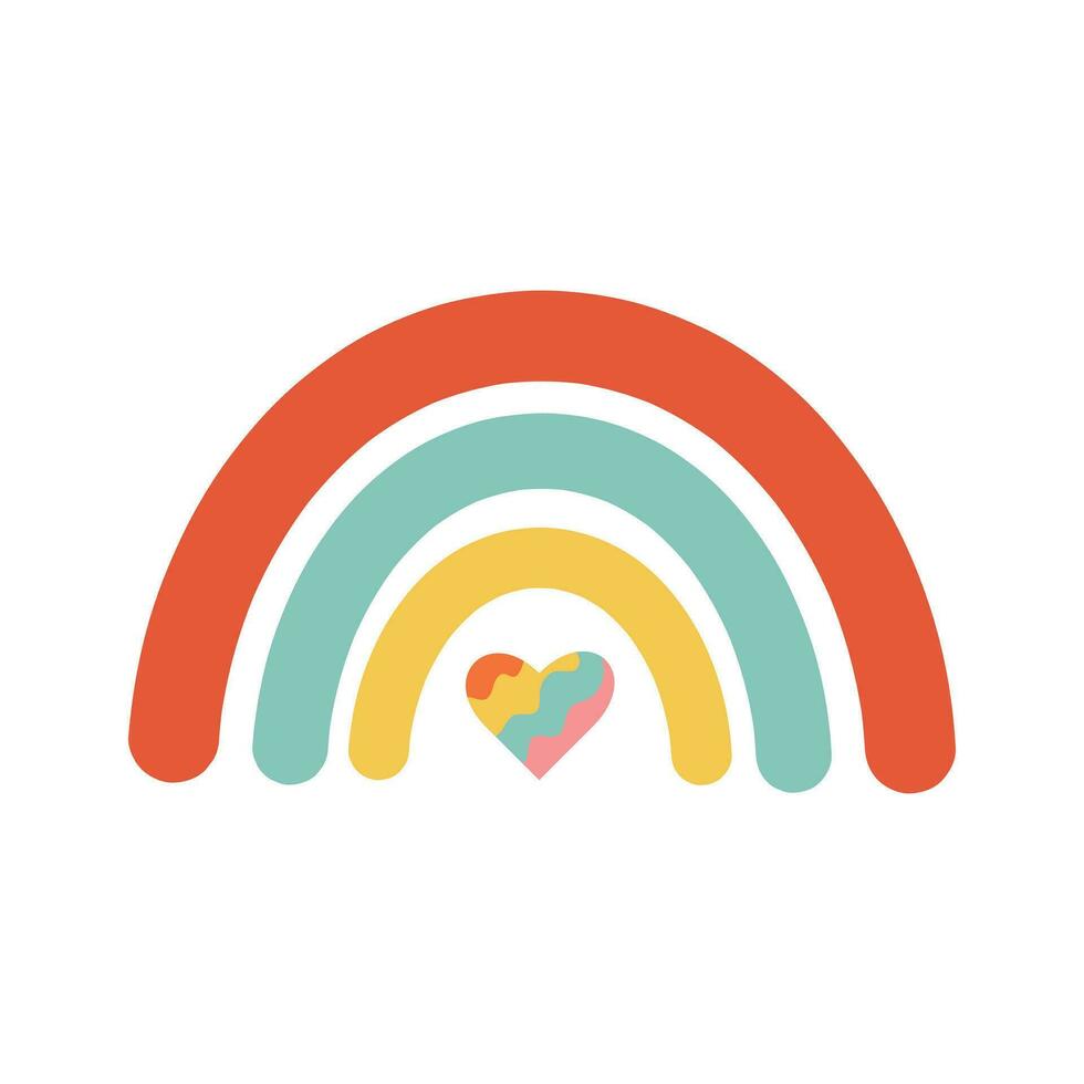 dibujos animados boho arco iris con un corazón. escandinavo diseño para fondo de pantalla y hogar decoración. maravilloso icono. vector