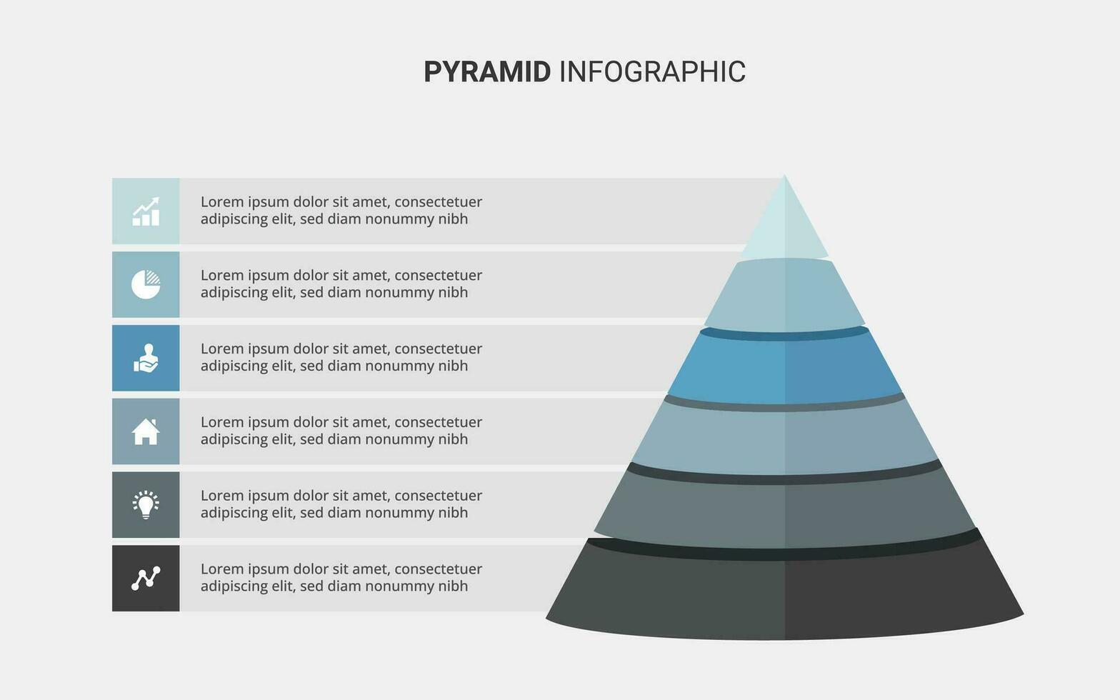 3d pirámide jerarquía infografía modelo con 6 6 capas vector