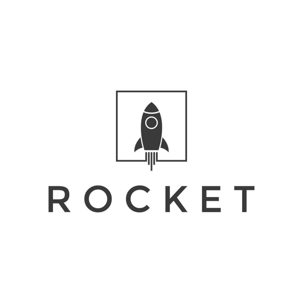 Simple Square Rocket Launch  Spaceship Logo Design vector