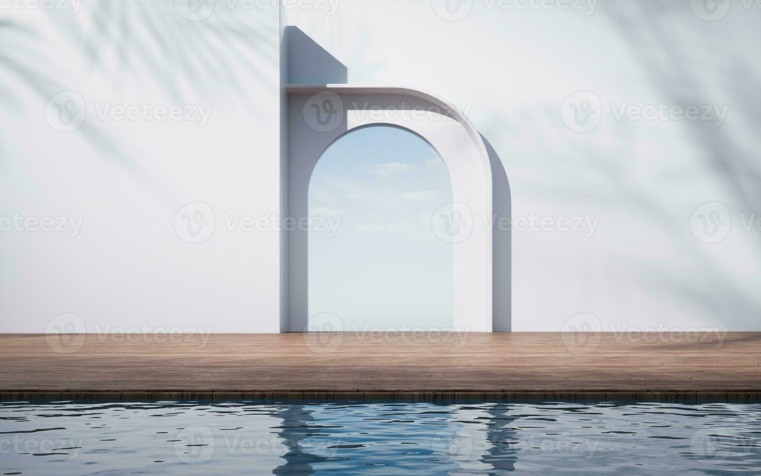 Empty floor with water surface background, 3d rendering. photo