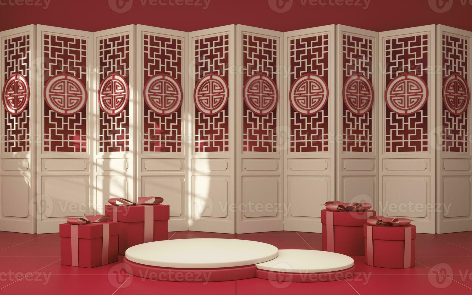 Empty stage and chinese style room, 3d rendering. photo