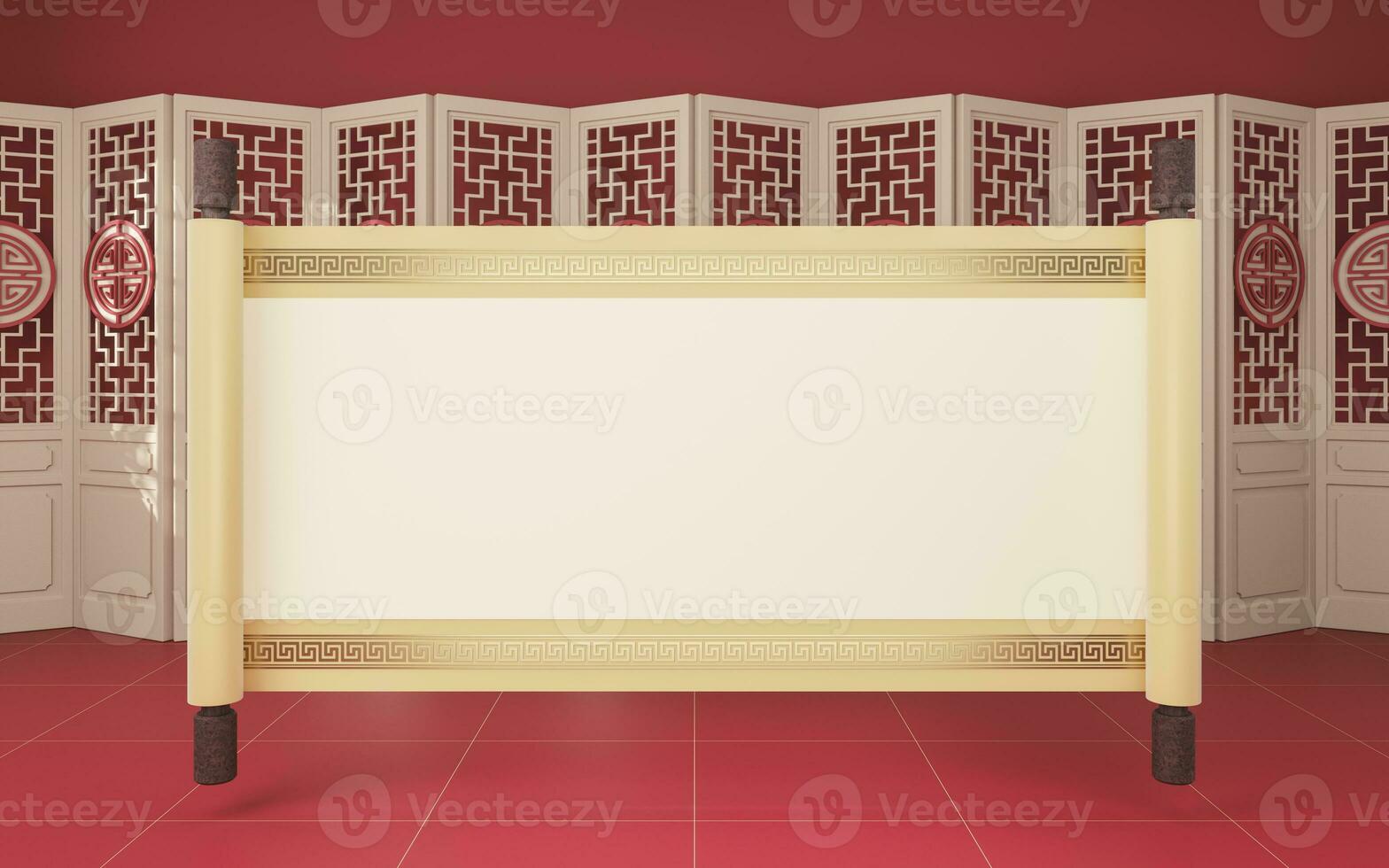 Chinese style room and empty blank, 3d rendering. photo