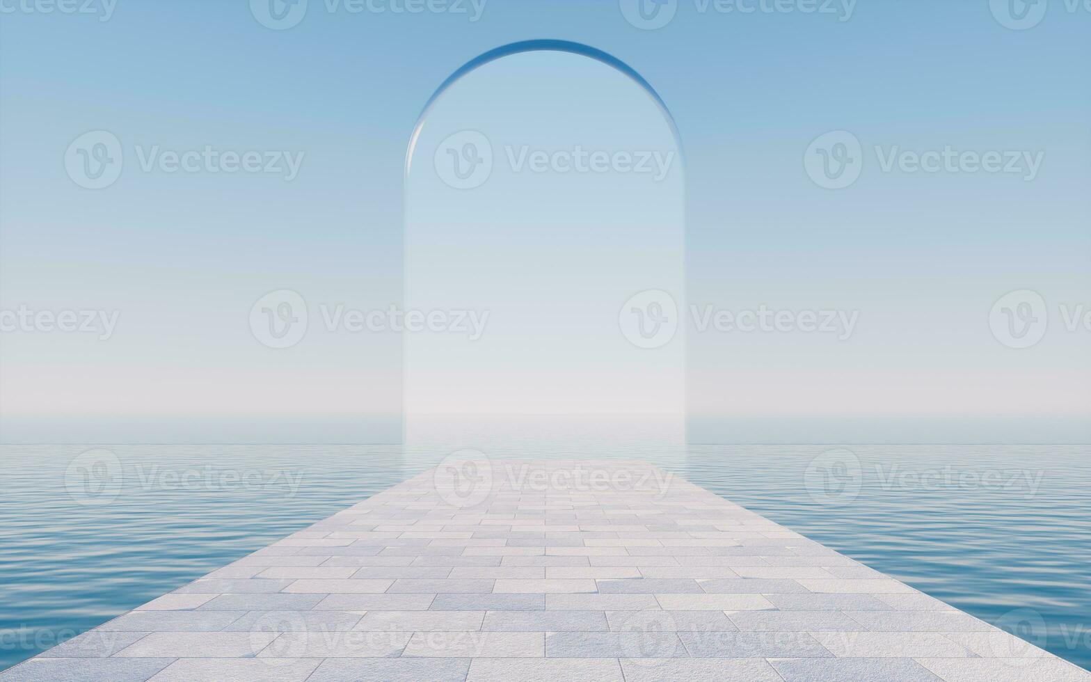 Empty floor with water surface background, 3d rendering. photo