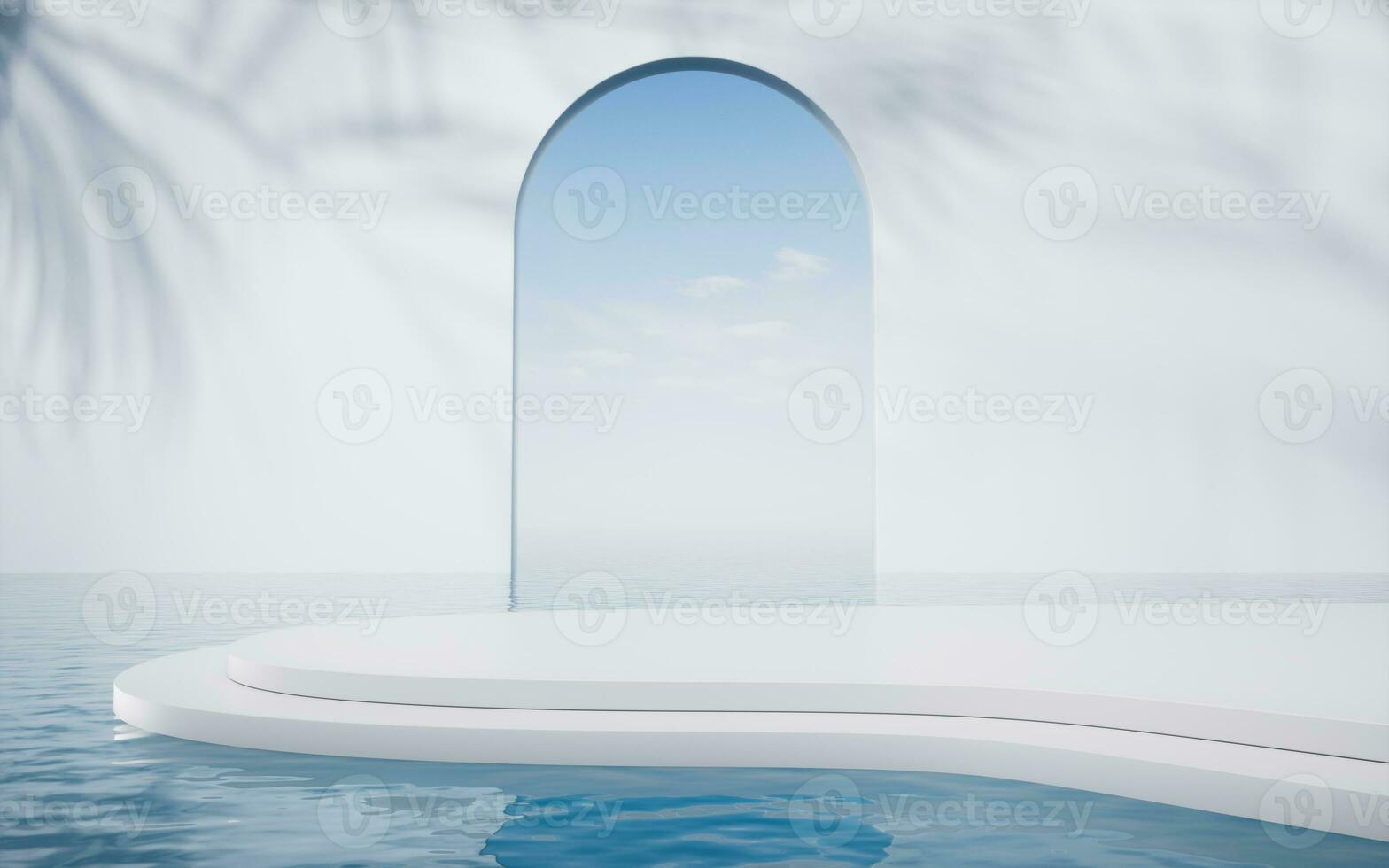 Empty floor with water surface background, 3d rendering. photo
